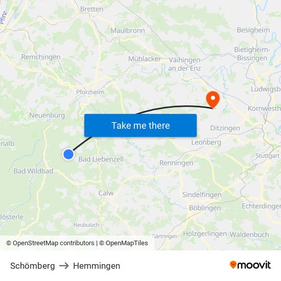 Schömberg to Hemmingen map