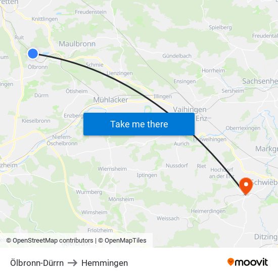 Ölbronn-Dürrn to Hemmingen map