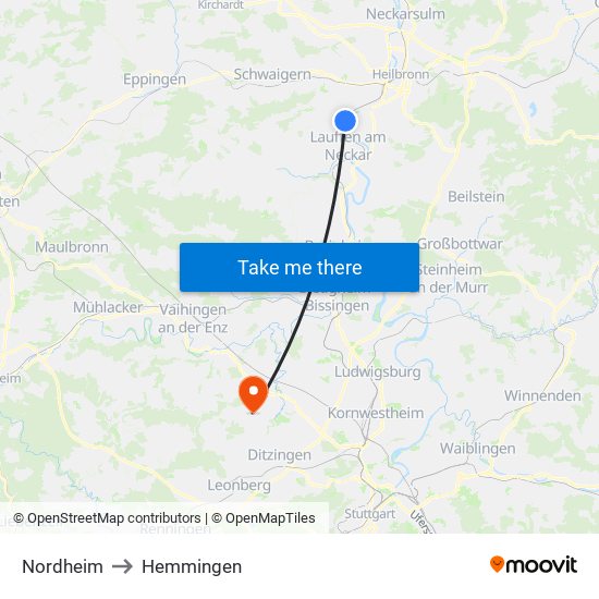 Nordheim to Hemmingen map