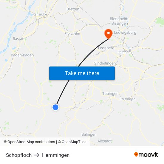 Schopfloch to Hemmingen map