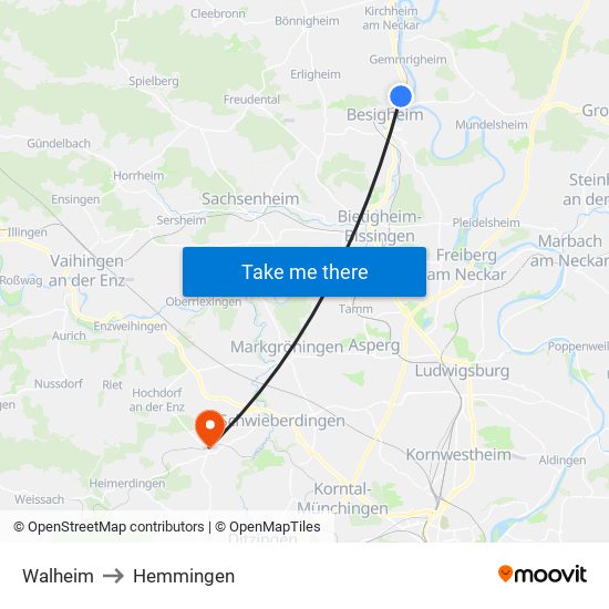 Walheim to Hemmingen map