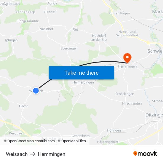 Weissach to Hemmingen map