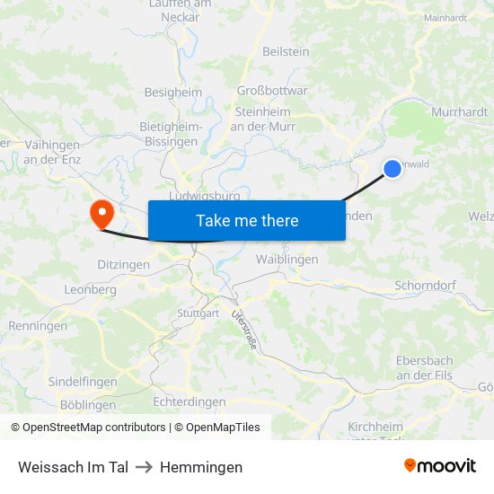Weissach Im Tal to Hemmingen map