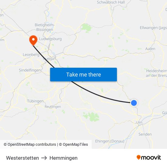 Westerstetten to Hemmingen map