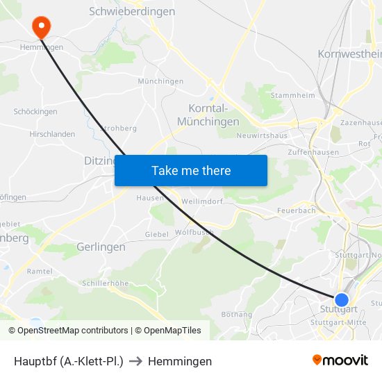 Hauptbf (A.-Klett-Pl.) to Hemmingen map