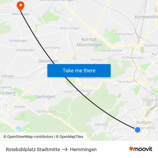 Rotebühlplatz Stadtmitte to Hemmingen map