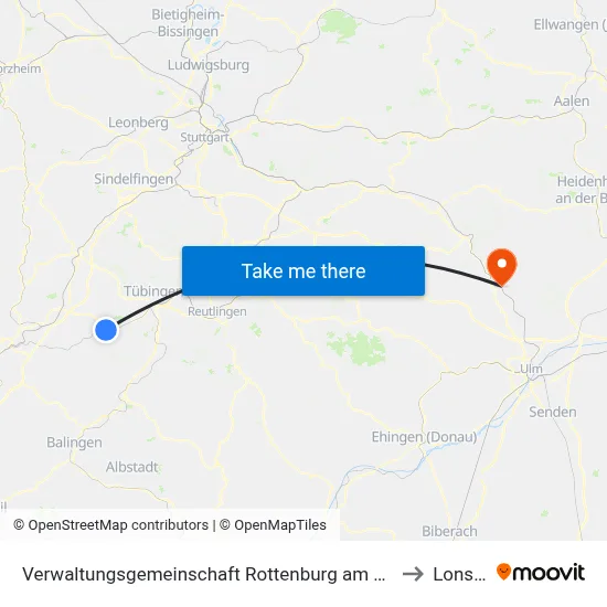 Verwaltungsgemeinschaft Rottenburg am Neckar to Lonsee map