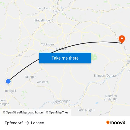 Epfendorf to Lonsee map