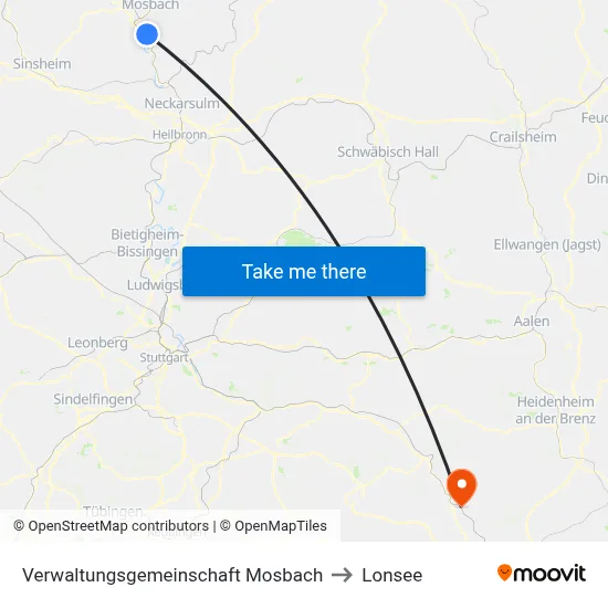 Verwaltungsgemeinschaft Mosbach to Lonsee map