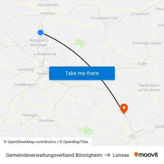 Gemeindeverwaltungsverband Bönnigheim to Lonsee map