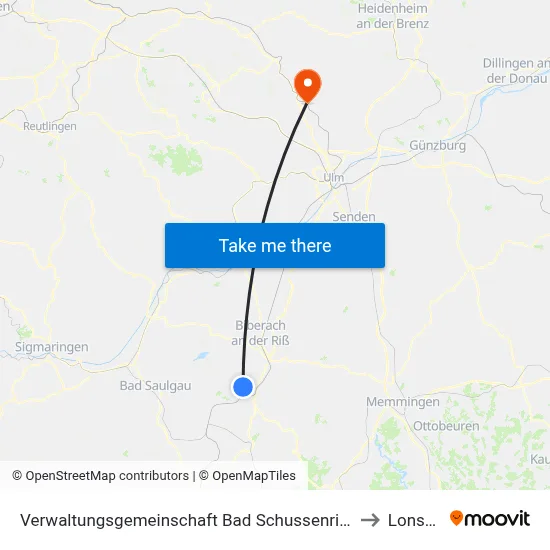 Verwaltungsgemeinschaft Bad Schussenried to Lonsee map