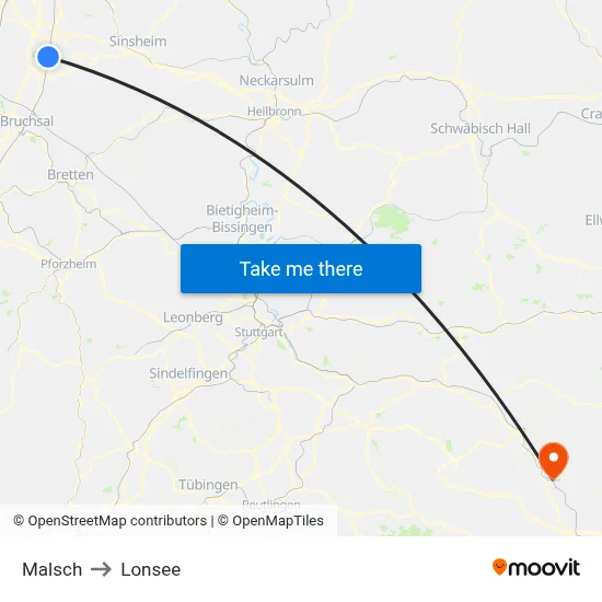 Malsch to Lonsee map