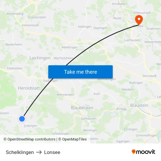 Schelklingen to Lonsee map
