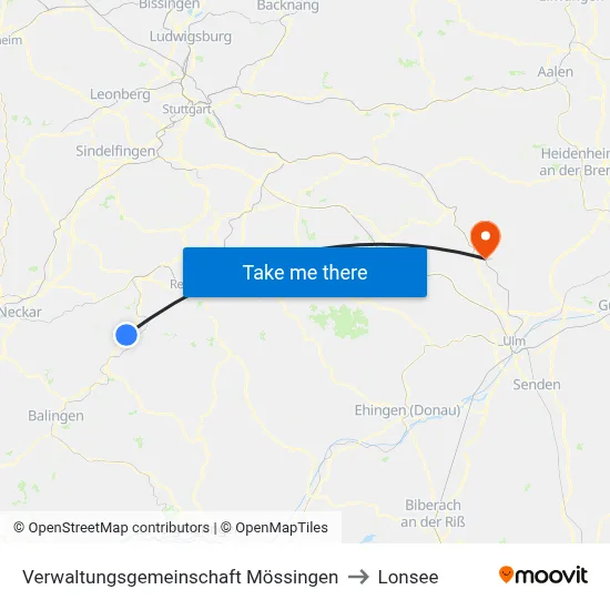 Verwaltungsgemeinschaft Mössingen to Lonsee map