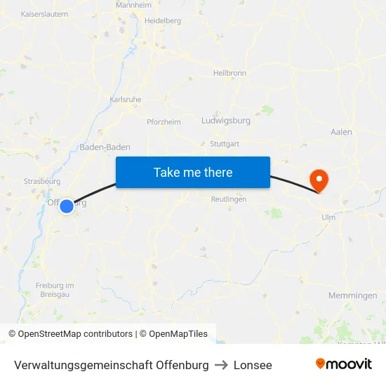 Verwaltungsgemeinschaft Offenburg to Lonsee map