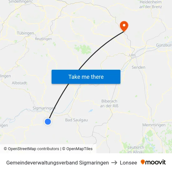 Gemeindeverwaltungsverband Sigmaringen to Lonsee map
