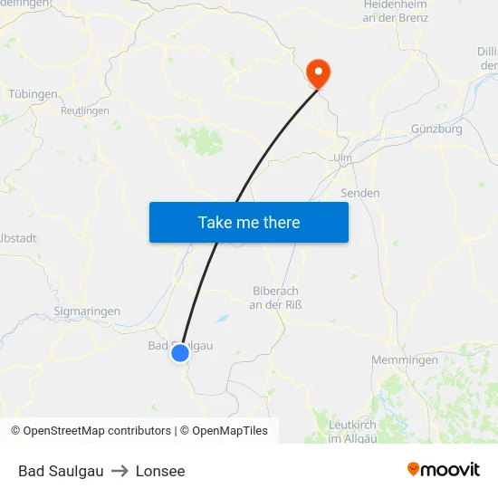 Bad Saulgau to Lonsee map