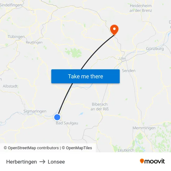 Herbertingen to Lonsee map
