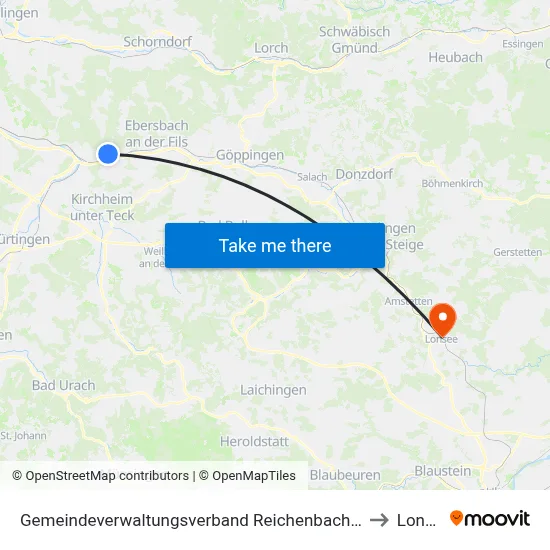 Gemeindeverwaltungsverband Reichenbach An Der Fils to Lonsee map