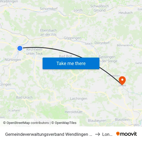 Gemeindeverwaltungsverband Wendlingen am Neckar to Lonsee map