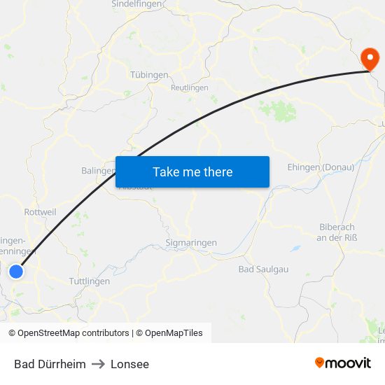 Bad Dürrheim to Lonsee map