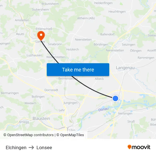 Elchingen to Lonsee map