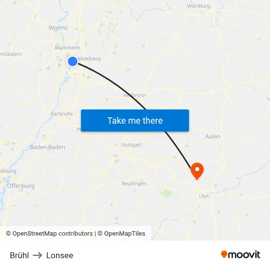 Brühl to Lonsee map