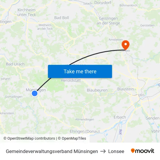 Gemeindeverwaltungsverband Münsingen to Lonsee map