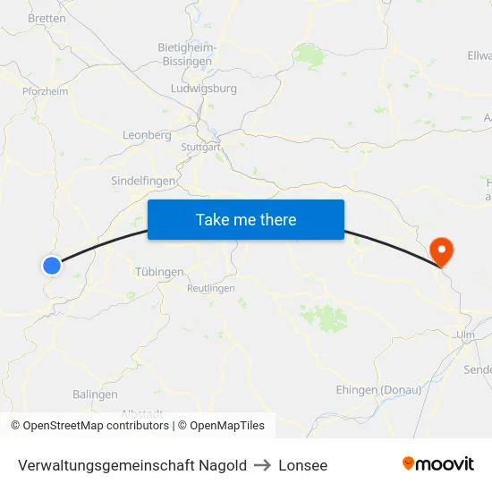 Verwaltungsgemeinschaft Nagold to Lonsee map