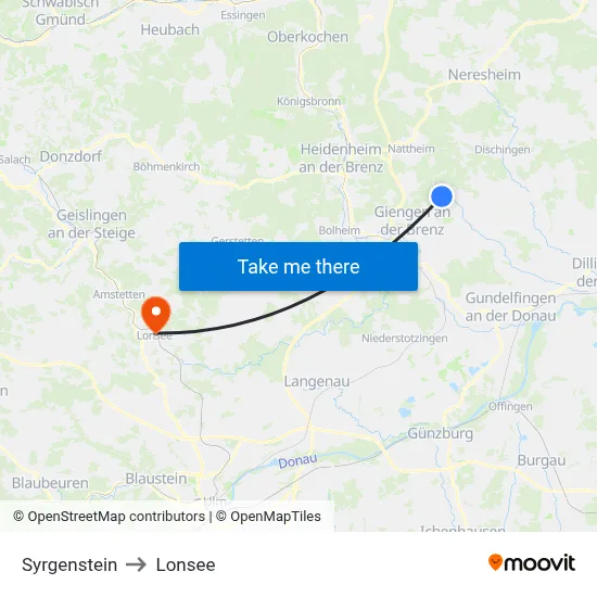 Syrgenstein to Lonsee map