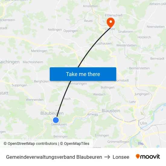 Gemeindeverwaltungsverband Blaubeuren to Lonsee map