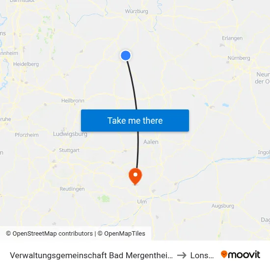 Verwaltungsgemeinschaft Bad Mergentheim to Lonsee map