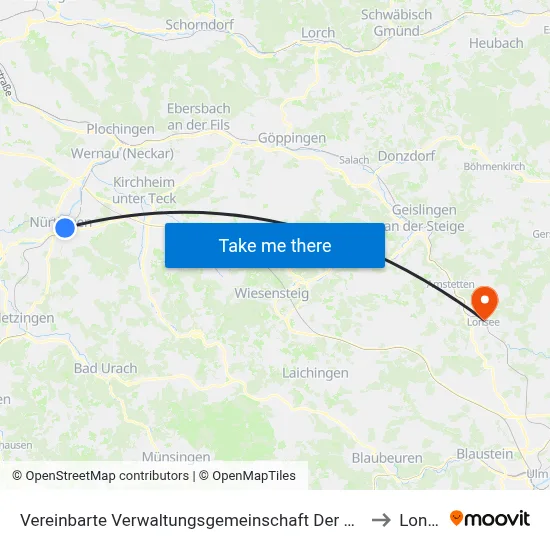 Vereinbarte Verwaltungsgemeinschaft Der Stadt Nürtingen to Lonsee map