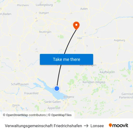 Verwaltungsgemeinschaft Friedrichshafen to Lonsee map