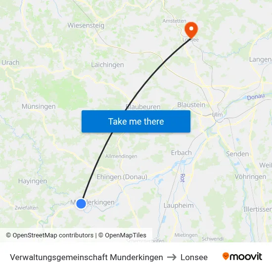 Verwaltungsgemeinschaft Munderkingen to Lonsee map