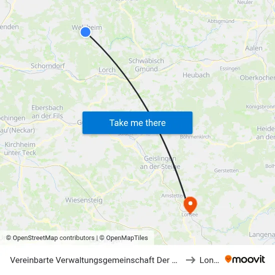 Vereinbarte Verwaltungsgemeinschaft Der Stadt Welzheim to Lonsee map