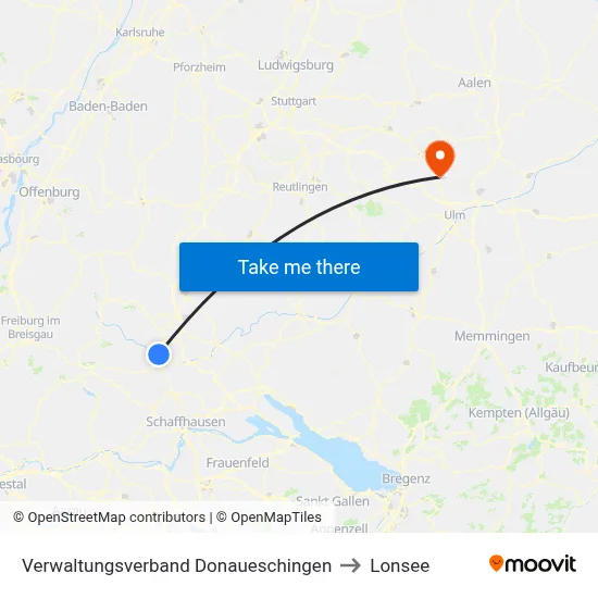 Verwaltungsverband Donaueschingen to Lonsee map