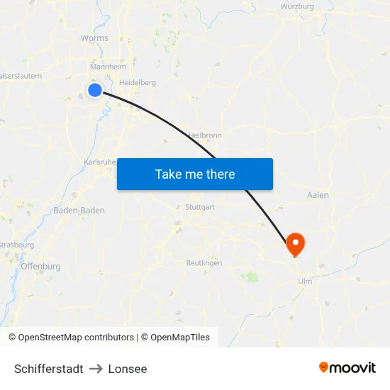 Schifferstadt to Lonsee map