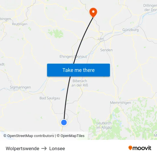 Wolpertswende to Lonsee map
