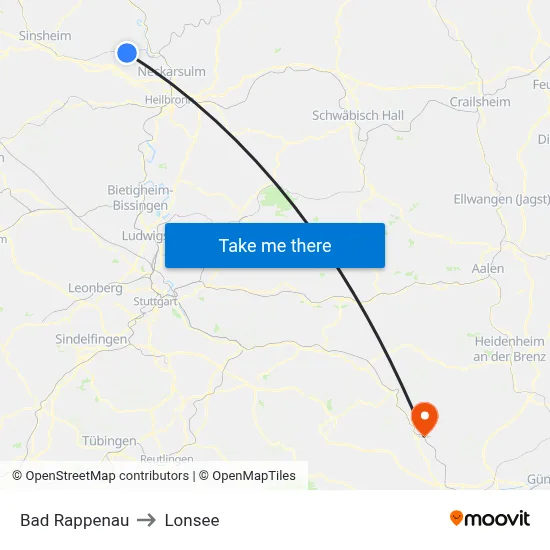 Bad Rappenau to Lonsee map