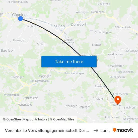 Vereinbarte Verwaltungsgemeinschaft Der Stadt Göppingen to Lonsee map