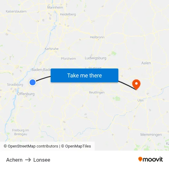 Achern to Lonsee map