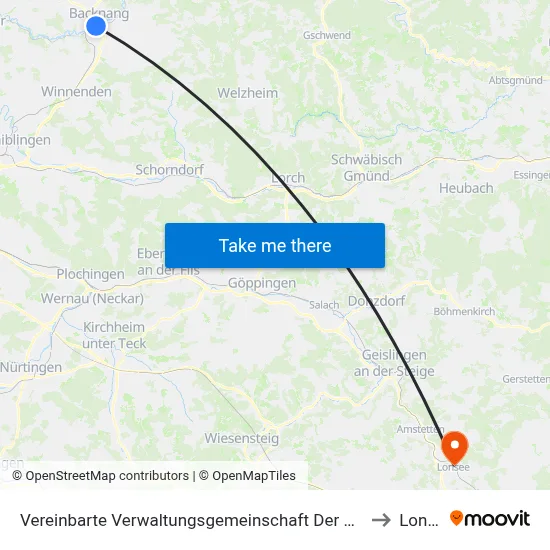 Vereinbarte Verwaltungsgemeinschaft Der Stadt Backnang to Lonsee map