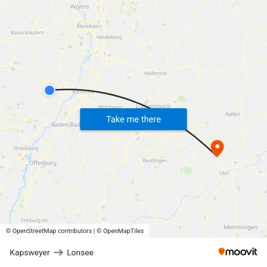 Kapsweyer to Lonsee map