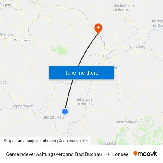 Gemeindeverwaltungsverband Bad Buchau to Lonsee map