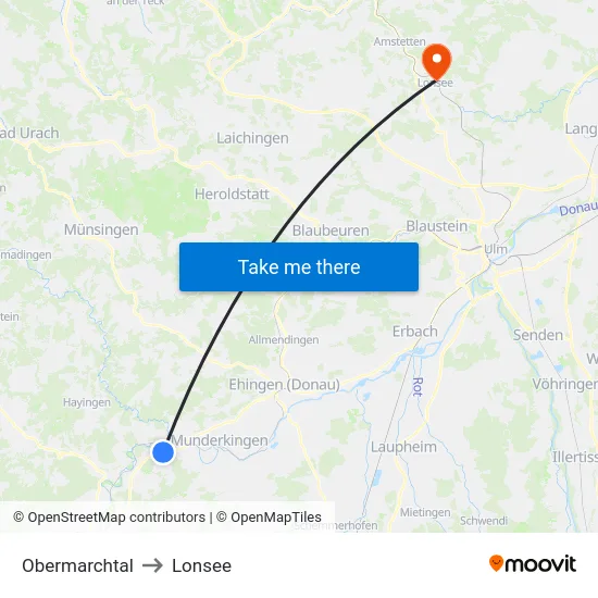 Obermarchtal to Lonsee map