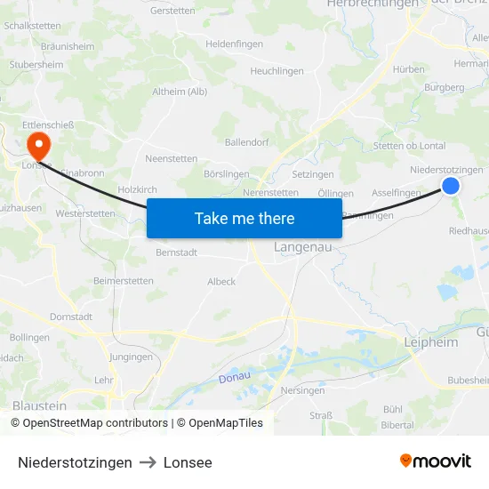 Niederstotzingen to Lonsee map