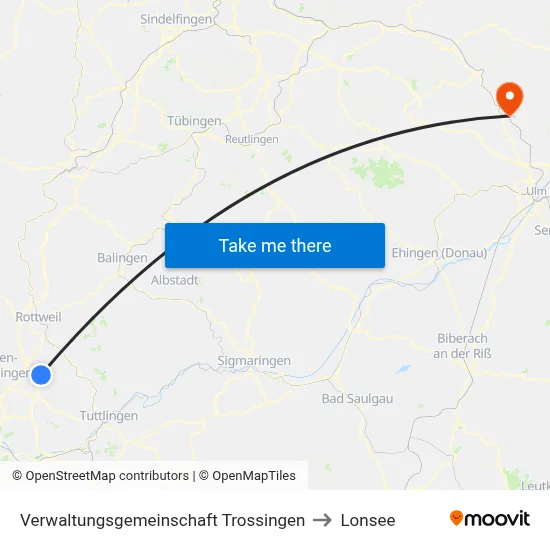 Verwaltungsgemeinschaft Trossingen to Lonsee map