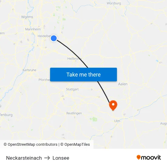 Neckarsteinach to Lonsee map