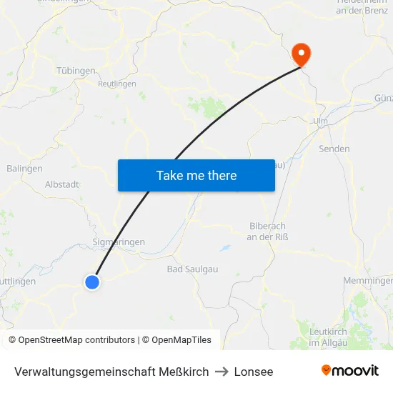 Verwaltungsgemeinschaft Meßkirch to Lonsee map